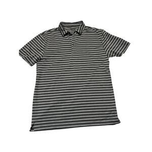 Arnold Palmer Golf Polo Shirt Black Grey Striped Performance Fabric Casual